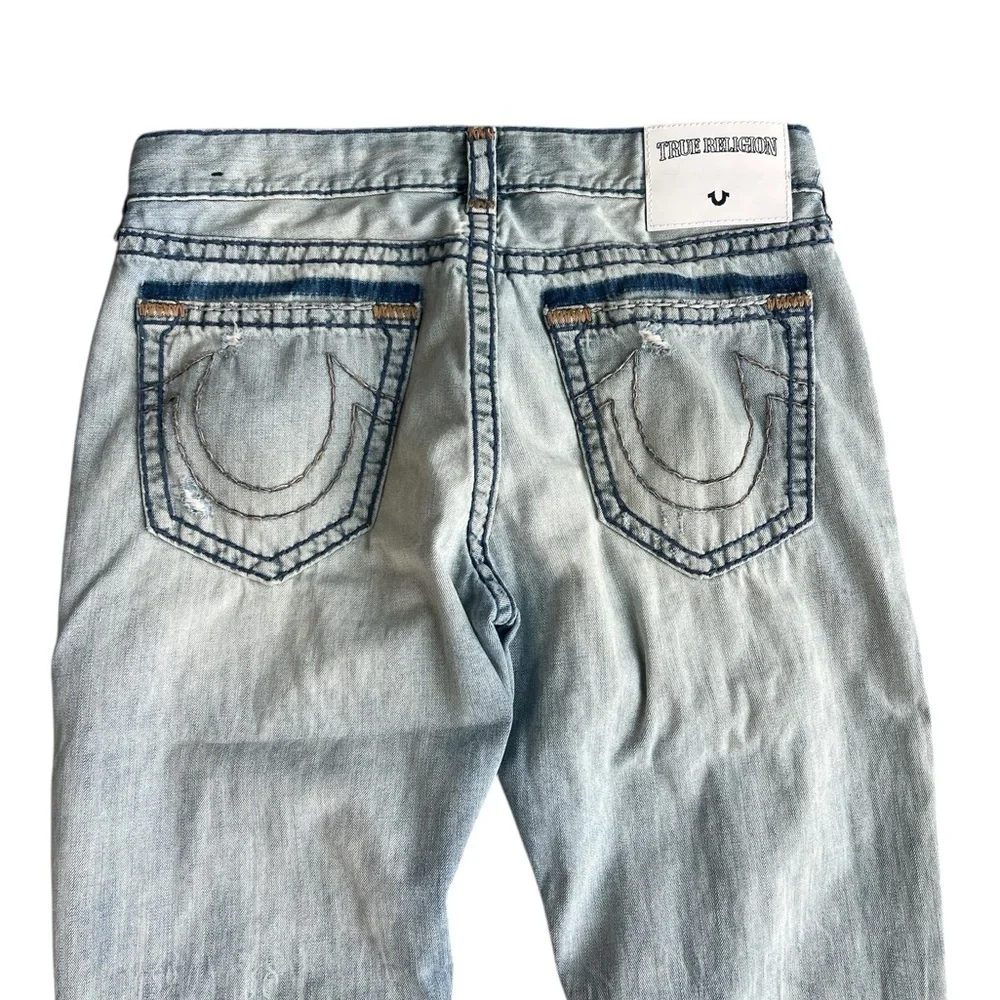True Religion Athletic Geno Relaxed Slim Blue Straight Jeans Distressed